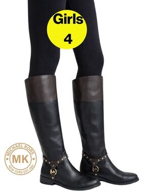 MICHAEL KORS 🌟 GIRLS Leather Zip-Up Knee-High Riding Boots (Size 4)
